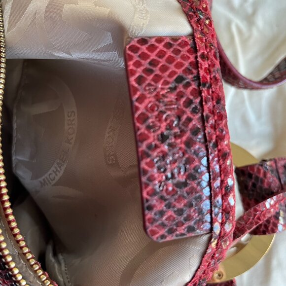 Michael Kors Folton Snakeskin Purse Red Large - Picture 7 of 9